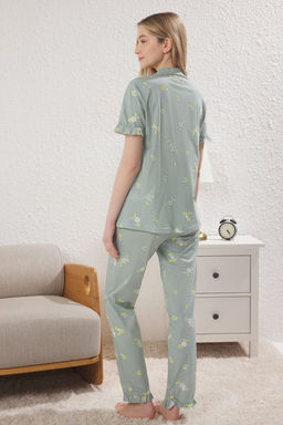 Trendyolmilla Mint %100 Pamuklu Cicekli F?rf?rl? Orme Pijama Tak?m? THMSS24PT00227  фото 20