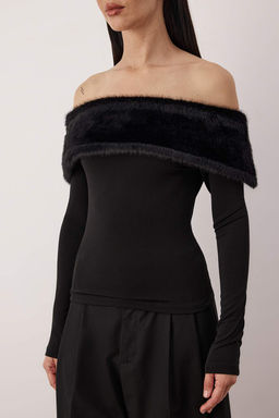 Siyah Suni Kurklu Carmen Yaka Orme Party Bluz TPRAW26BZ00047 - Trendyolmilla фото 6