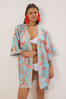 Su Alt? Desenli Dokuma Seritli Plaj Mini Kusakl? Kimono&Kaftan TBESS25KM00026