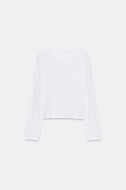 CAMISETA CUELLO BARCO MANGA LARGA / Blanco - Zara фото 6