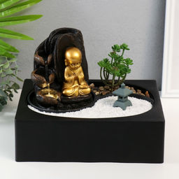 Фонтан настольный, японский сад камней «Маленький хотей: Гармония», от сети с подсветкой, 29×21×22 см