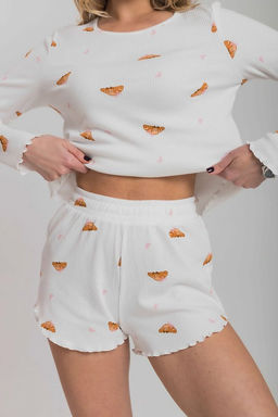 Пижама лонгслив и шорты из интерлока М325418мк молочный/коричневый - Елена фото 7