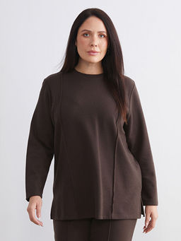 B?y?k Beden Bisiklet Yaka Kad?n Sweatshirt Tunik