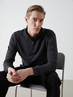 Dik Yaka Uzun Kollu Erkek Kal?n Sweatshirt