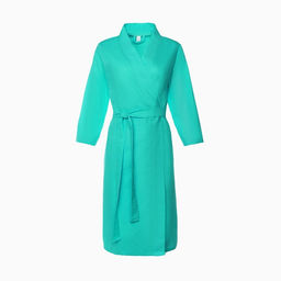 Халат вафельный женский Экономь и Я рукав 3/4, размер 46-48, бирюзовый, 100% хлопок, 200г/м2