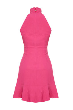 Pembe Halter Yaka A Kesim Mini Dokuma Elbise TWOSS21EL1538