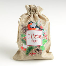 Цена за 5 шт. Мешочек новогодний подарочный с термонаклейкой «Снегирь», 20×30 см ± 1.5 см