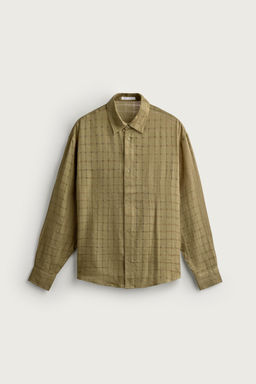 CAMISA RELAXED FIT JACQUARD CUADROS LINO - ALGOD?N / Khaki claro - Zara фото 7