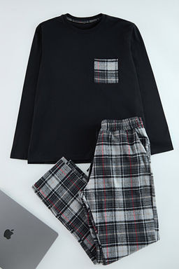 Erkek Siyah -Gri Ekose Desenli Dokuma Pijama Tak_m_ TMNAW25PT00038