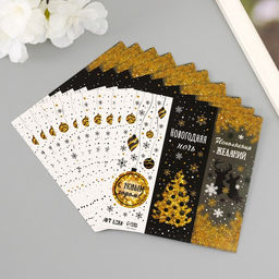 Цена за 10; шт. Наклейка бумага Новогодняя ночь, 3?9 см, лист 10?10 см