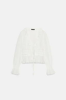 CAMISA GASA BORDADOS Y VOLANTES / Blanco roto - Zara фото 5