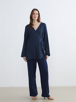 Kruvaze Yaka Dokulu Kad?n M?slin Kimono