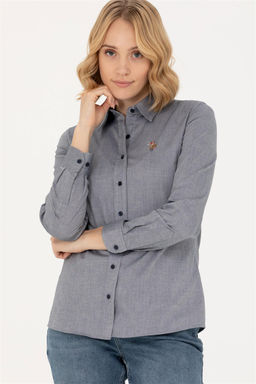 Женская базовая рубашка темно-синего меланжевого цвета с длинным рукавом Неожиданная скидка в корзине - U.s. polo assn фото 3