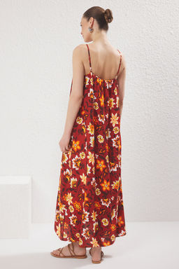 Mavi Tropikal Duz Kesim Maxi Dokuma Elbise TWOSS25EL00578 - Trendyolmilla фото 8