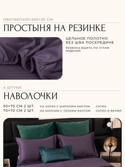 Комплект постельного белья на резинке Сатин Velvet Premium с Одеялом VPR005 180*200*25;160*200*25;140*200*25 Евро наволочка