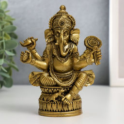 Нэцкэ фигурка «Ганеша на лотосе с зеркалом», под бронзу, 9.5×5×12.5 см