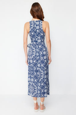 TRENDYOLMILLA Mavi Sal Desenli A-line Baglama Detayl? Midi Dokuma Elbise TWOSS24EL00458  фото 6