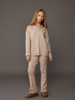 Polo Yaka K?z ?ocuk Triko Kazak ve Tayt