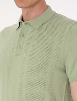 A__k Haki Slim Fit %100 Pamuk Polo Yaka Triko Ti__rt