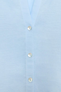 CAMISA MANGA ABULLONADA CON LINO / Celeste - Zara фото 7