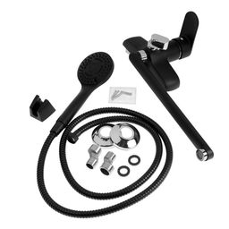 Смеситель для ванны ZEIN Z4052, излив 27 см, картридж 40 мм, с душевым набором, черный/хром