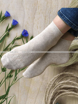 Цена за 5 пар.5 ПАР - Носки женские Белорусский лен с крапивой ажурные