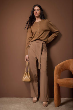 Wardrobe Essentials Kahverengi Dugme Detayl? Pamuklu Basic Triko H?rka | TWOAW26HI00001