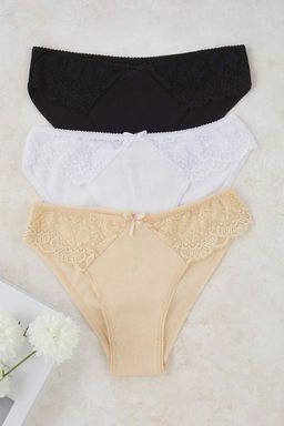 Siyah-Beyaz-Ten 3lu Kaskorse Dantel Detayl? Duz Brazilian Kulot THMAW26KU00005 - Trendyolmilla фото 8