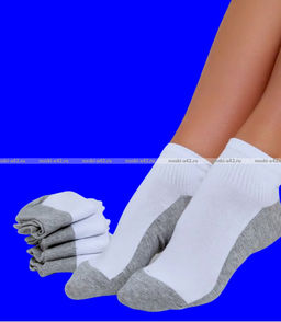 Цена за 10 пар. Носки женские укороченные белые (серая подошва) арт. 6621