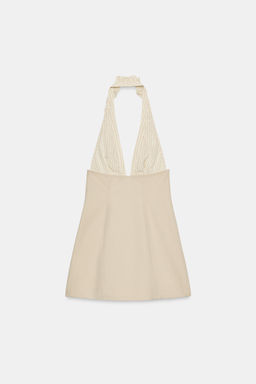 VESTIDO CORTO HALTER COMBINADO VOLANTES / Beige - Zara фото 5