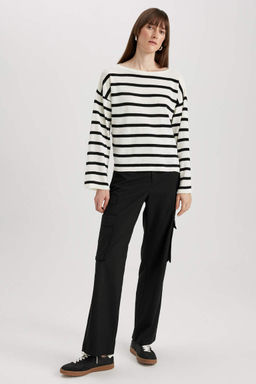Полосатый свитер с круглым вырезом Relax Fit - Defacto фото 2