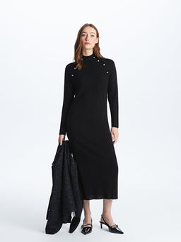 Dik Yaka Ta? ??lemeli Uzun Kollu Kad?n Triko Elbise