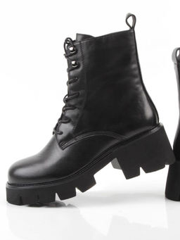 01-BE22B-3A BLACK Ботинки демисезонные женские (натуральная кожа, байка)