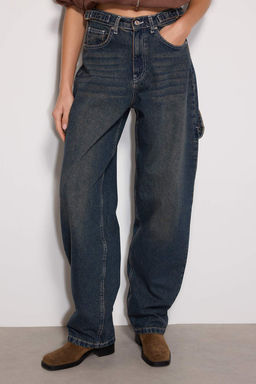 TRENDYOLMILLA Koyu Mavi More Sustainable Y?kama Efektli Bol Kesim Yuksek Bel Carpenter Skater Jeans TWOAW24JE00308  фото 43