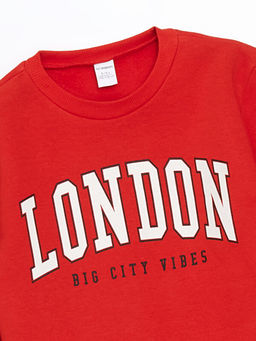 Bisiklet Yaka Bask?l? Erkek ?ocuk Kal?n Sweatshirt