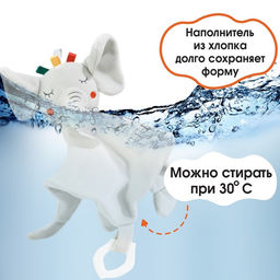 Комфортер - игрушка для сна новорожденных, Крошка Я «Слоник Эли», погремушка, прорезыватель, серый
