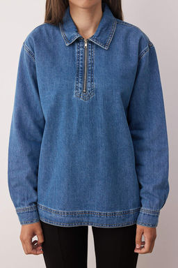 Mavi Fermuar Detayl? Denim Gomlek TWOAW26GO00002 - Trendyolmilla фото 3