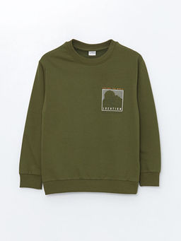 Bisiklet Yaka Bask?l? Erkek ?ocuk Sweatshirt