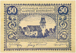 Банкнота 50 геллеров 1920 года Австрия  община Бёхаймкирхен (Нотгельд)