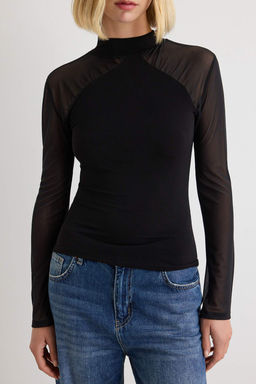 Siyah D_z Fitted Bisiklet Yaka Uzun Regular Sandy _rme Bluz TWOAW27BZ00070