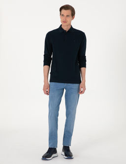 Lacivert Slim Fit K_vr_lmaz Polo Yaka Basic Pike Sweatshirt