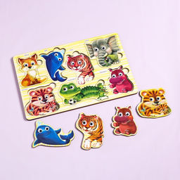 Пазлы деревянные "Дикие животные", с глазками, 8 деталей, 28.5х19 см