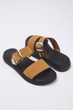 Trendyol Shoes Siyah Suet Gold Tokal? Duz Kad?n Terlik TAKSS25TE00006 - Trendyolmilla фото 8