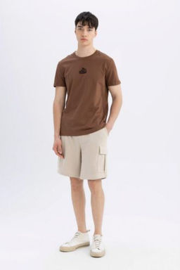 Regular Fit Kargo Cepli Basic Duz Bermuda Sort