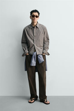 CAMISA BOXY FIT CUADROS / Marr?n / Topo