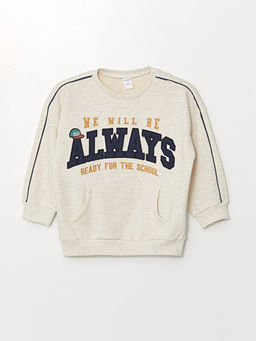 Bisiklet Yaka Bask?l? Erkek Bebek Sweatshirt