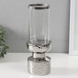 Подсвечник на 1 свечу «Омут», керамика, стекло, d=8 см, серебро, 9.5×9.5×26 см