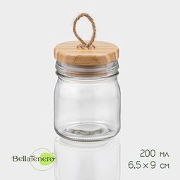 Банка для сыпучих продуктов BellaTenero «Эко», 200 мл, 6.5×9 см, с бамбуковой крышкой, стекло, прозрачная