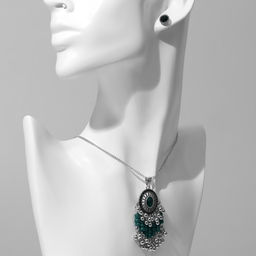 Гарнитур 2 предмета: серьги, кулон «Соло» овал, цвет зелёный в чернёном серебре, 48 см