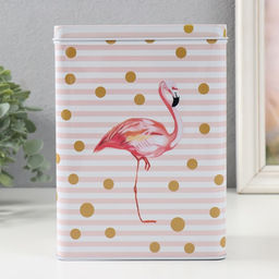 Набор шкатулок для хранения мелочей, украшений «Прямоугольная. Фламинго и золотой горох», 2 шт., металл